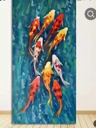 Buy Wall Art Poster 9 Koi Fish Landscape Oil On Canvas Painting 50 By 100 Cm • 4.99£
