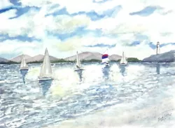 Buy Sailboats Fishing Nautical Sailboat Art Print Watercolor Painting Sail Boat Sea • 27.88£