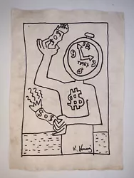 Buy Keith Haring Vintage Art Drawing Painting On Paper Signed Stamped • 94.49£