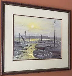Buy Signed Framed Watercolour Harbour Coastal Scene 51cm X 45cm • 60£