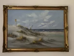 Buy Beautiful Painting Beach Lighthouse Sea Wave Scene Signed Whiteman  • 85£