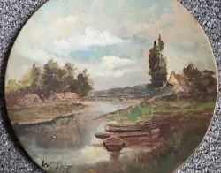 Buy Antique Original Oil Painting On Pewter Plate Signed By W H E Rural Landscape • 99.99£