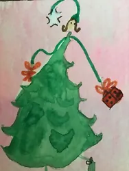 Buy 2.5 X 3.5 Inches, ACEO Watercolor Painting By PJ, Christmas Tree Dress • 4.16£
