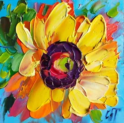 Buy Original Oil Painting Sunflower Field Yellow Flower Artwork Floral Mini Wall Art • 23.15£