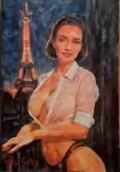 Buy Original Mario Mendoza  Female Woman Oil Painting Art Nude Paris Secret Cute New • 1,500£