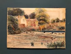 Buy Antique Unframed Village River Scene Watercolour Painting, Signed. • 2.99£