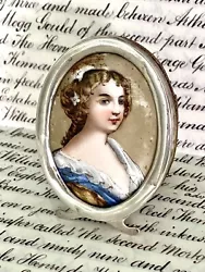 Buy Antique Miniature Hand-Painted Portrait On Porcelain Lovely Lady Sterling Frame • 260.49£