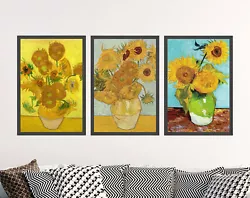 Buy Set Of Three Van Gogh Sunflower Art Prints, Poster Paintings Vase Vincent • 199£