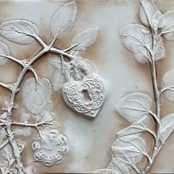 Buy Heart Lock Wall Art Sculpture, Botanical Bas Relief, Ceramic Imprint Cast Tile • 46.30£