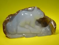Buy BUTW Hand Carved Blue Chalcedony Agate Squirrel Lapidary Carving 4494C • 68.10£