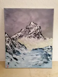Buy Oil Painting 40x50 Cm, Mountain Peaks In Cloud Noise In Bob Ross Style • 99.10£