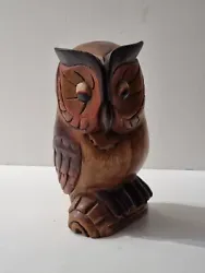 Buy Vintage Hand Carved Made Wooden Owl Bird Carving Sculptures Ornament 8.5   • 95£