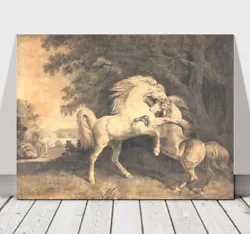 Buy GEORGE STUBBS - Horses Fighting B&W - CANVAS ART PRINT POSTER - 36x24  • 28.98£