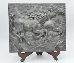 Buy Old Bas Relief Horses Galloping In Cast Iron Metal Industrial Decor • 134.46£