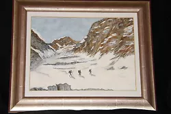 Buy Original Watercolor Mountaineering Expedition Scene Framed Under Glass Unsigned • 33.25£