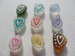 Buy Set Of 9 Dotty Rainbow Hearts - Hand Painted Sea Glass Fridge Magnets  • 7.95£
