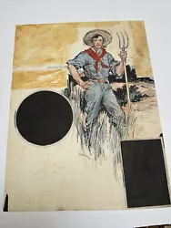 Buy Antique Painting Illustration Joseph L Kraemer Listed Famous Farmer Farm Worker • 935.54£
