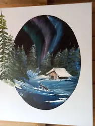 Buy 🎨 Auroras Dance Bob Ross Style  Oval Painting By UK Artist 20 X16  • 40£