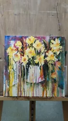 Buy Vibrant  Acrylic Painting Of A Vase Of Daffodils, A Modern Abstract Style • 200£