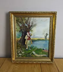 Buy Oil On Board Vintage Landscape Original Fishing Man River Signed Framed Ornate • 35£