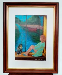 Buy Lady And Cat Sitting In The Window, Watching The River - Original Acrylic  • 150£