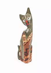 Buy Mixed Media Wooden Cat Sculpture Hand Carved Figurine Statue Vintage • 53.75£