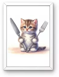 Buy Printable Digital Wall Art, Cute Hungry Kitten, Kitchen Wall Art Download • 0.99£