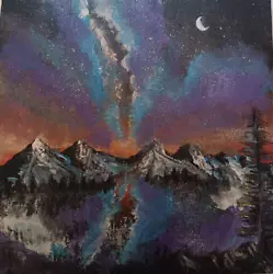 Buy Original On Canvas Board, Night Galaxy Mountain Painting, Home Decor On 20x20 Cm • 18.77£