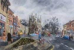 Buy Angus Rands Signed Original Vintage Pastel Painting Selby Town Centre Yorkshire • 113£