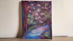 Buy Cherry Blossom Over The River Pastel Painting Unframed Home Decor Wall Art  • 12£