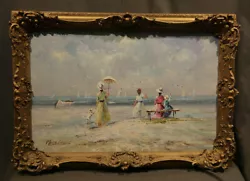 Buy French Parisian People By The Beach Landscape Painting With Great Gold Frame • 3,162.43£