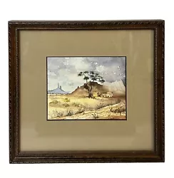 Buy Framed Original Watercolor Painting  Adobe Houses Landscape Mountains 9.5x10” • 49.69£