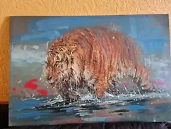 Buy Oil Painting Of A Tiger In The Water, Size 60 Cm / 90 Cm • 180£