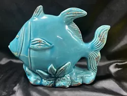 Buy Urban Trends Ceramic Fish On Seaweed Base Distressed Blue Rustic Detailing • 19.84£