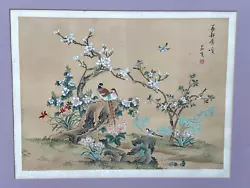 Buy Vintage Asian Silk Painting Birds Flowers Cherry Blossom Landscape Signed Art • 46.01£