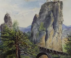 Buy Original Watercolour, 'Bridge At A Mountain Pass', Circa 1890, Artist Unknown • 45£