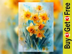 Buy Luminous Spring Daffodils Watercolor Painting Print 5 X7  On Matte Paper • 4.49£
