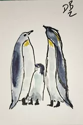Buy ACEO Original Bird Painting  3 Penguins • 1.70£