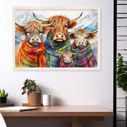 Buy Highland Cow Wall Art Print ONLY Painting Picture Scottish - Canvas In Shop - • 4.99£