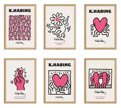 Buy Pink Keith Haring Wall Art Gallery Wall Posters Exhibition Prints • 5.99£