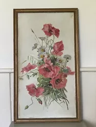 Buy Original Vintage Oil Painting Floral Poppies Flower Still Life Milk Glass Framed • 65£