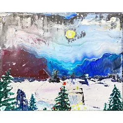 Buy Christmas Tree Oil Panting Winter Sky Forest Handmade Original Artwork Gift ByMV • 57.05£