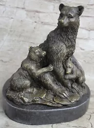 Buy Signed Art Deco Black Bear Family Bronze Sculpture Marble Statue Figurine Figure • 394.31£