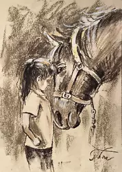 Buy Girl Horse Friends Impressionism Pastel Painting Drawing Dorothy Laz Vine Dr9 • 37.21£
