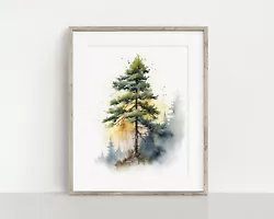 Buy Pine Tree Print, Watercolour Tree Painting Wall Art, Unframed • 7£