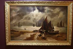 Buy Dramatic Victorian Oil Painting Of Fishing Boats Against A Stormy Moonlit Sky • 140£
