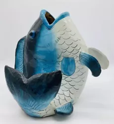Buy Fish Sculpture Blue Large Papier Mache Vase Art Decorative 16  Tall Vtg GA • 74.99£
