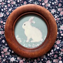 Buy Original Painting Rabbit Vintage Picture Frame Wooden Antique Round Miniature Cottagecore • 17.13£