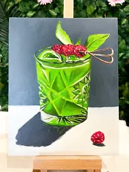 Buy Cocktail Original Oil Painting On Panel Bar Artwork Decor Green Fruity Juice • 150£