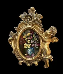 Buy Original Miniature Oil Painting Antique Style Flowers With Ornate Gold Frame • 0.99£